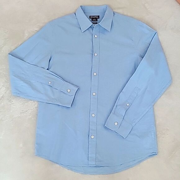 Michael Kors Linen Cotton Blue Button Down Shirt Mens Medium Tailored Fit Preppy - Picture 1 of 12